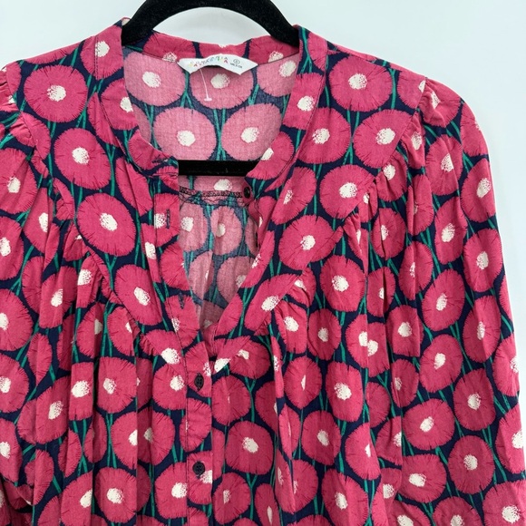 RED MARIGOLD FLORAL PRINT FLOWING GRANDAD COLLAR SHIRT BY COMPANIA FANTASTICA S - Picture 6 of 10